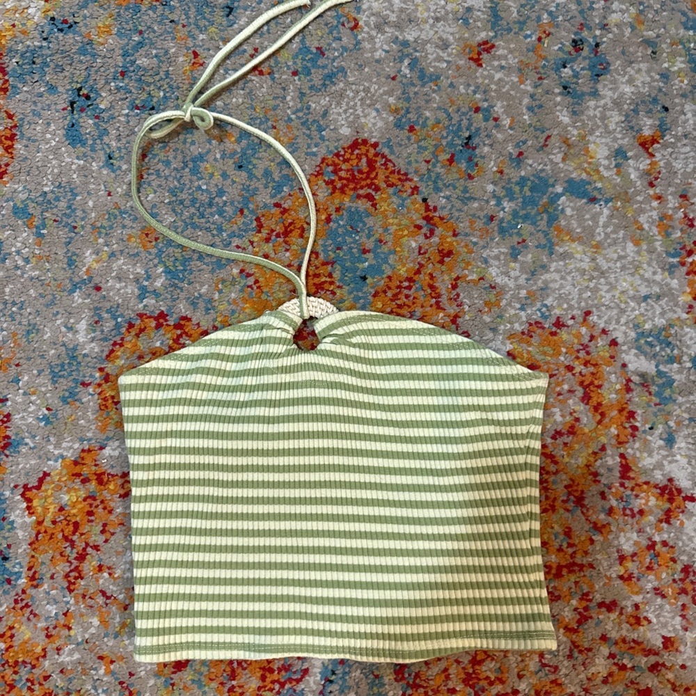 Green Striped Halter Top